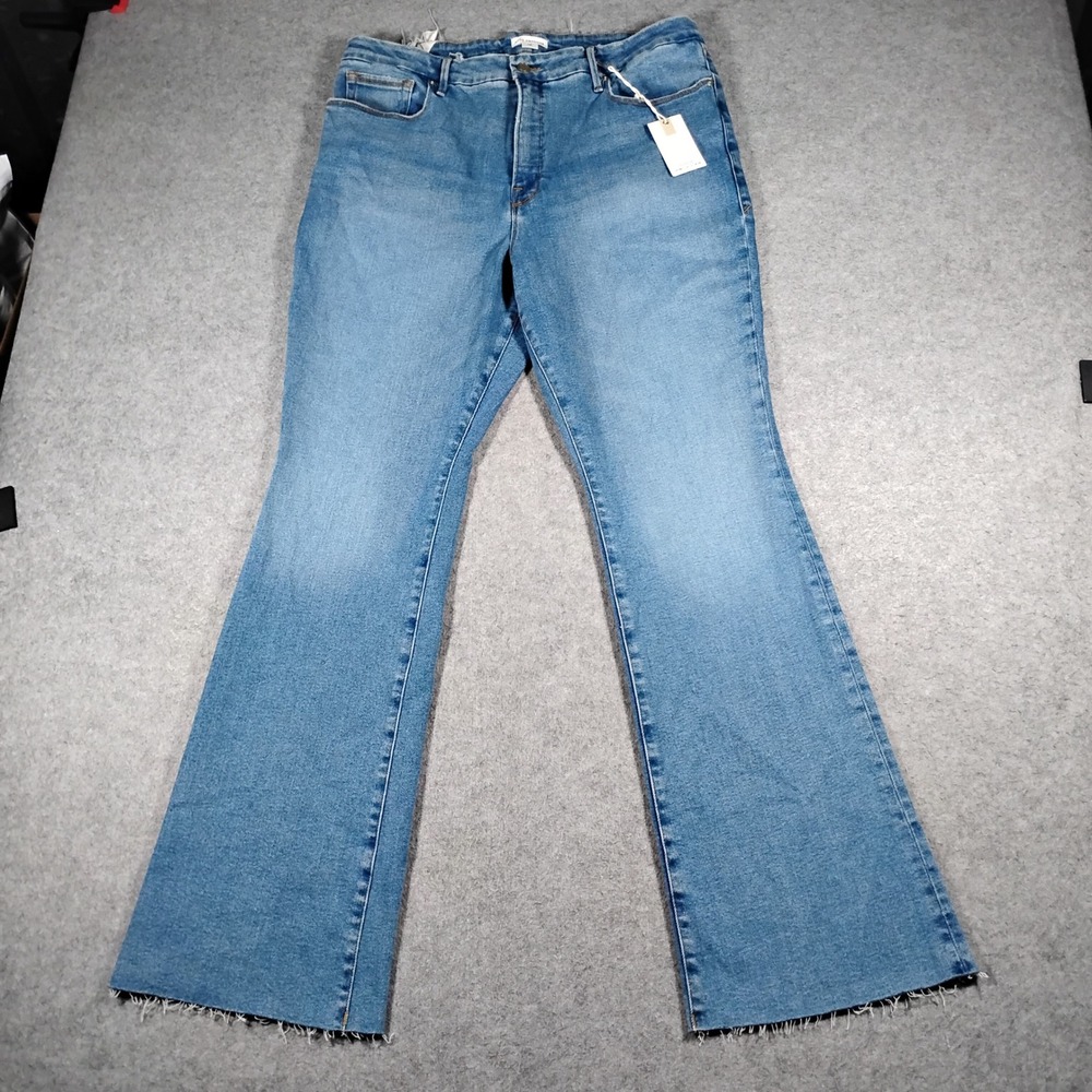 Good American Women 16 Good Flare Raw Hem Medium Wash Stretch Denim Jeans
